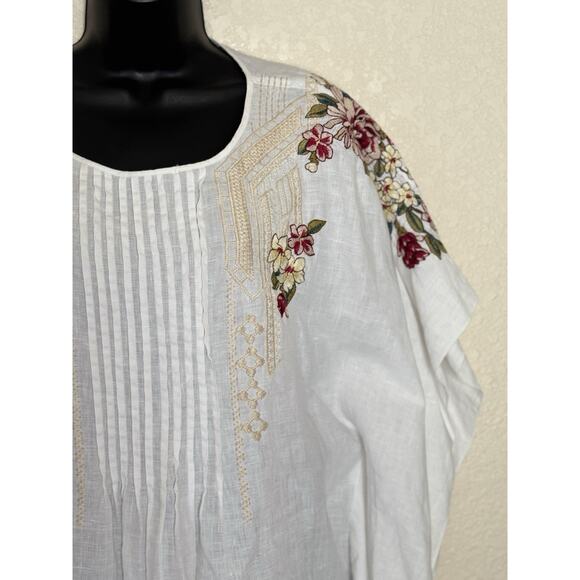 Johnny Was JW Los Angeles Linen Poncho Moji Top Embroidered White Resortwear, L - Picture 8 of 14